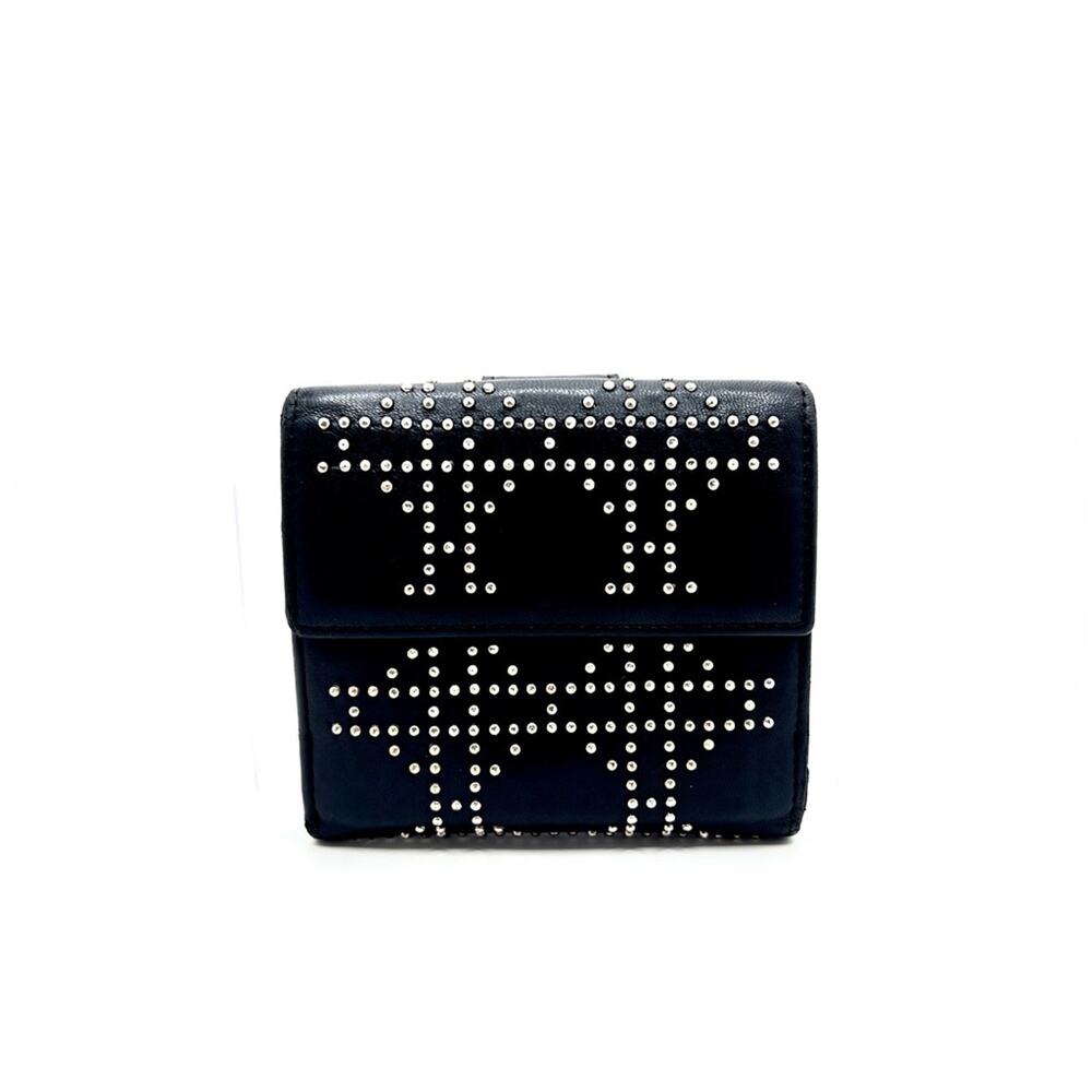 Authentic Vintage Christian DIOR Black Leather Studded Compact Wallet